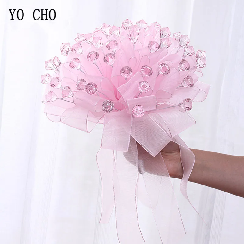 

YO CHO Dropship Shinning Acrylic Rhinestone Decor Wedding Bouquet Flowers Ribands Porposal Anniversary Flower Bouquets