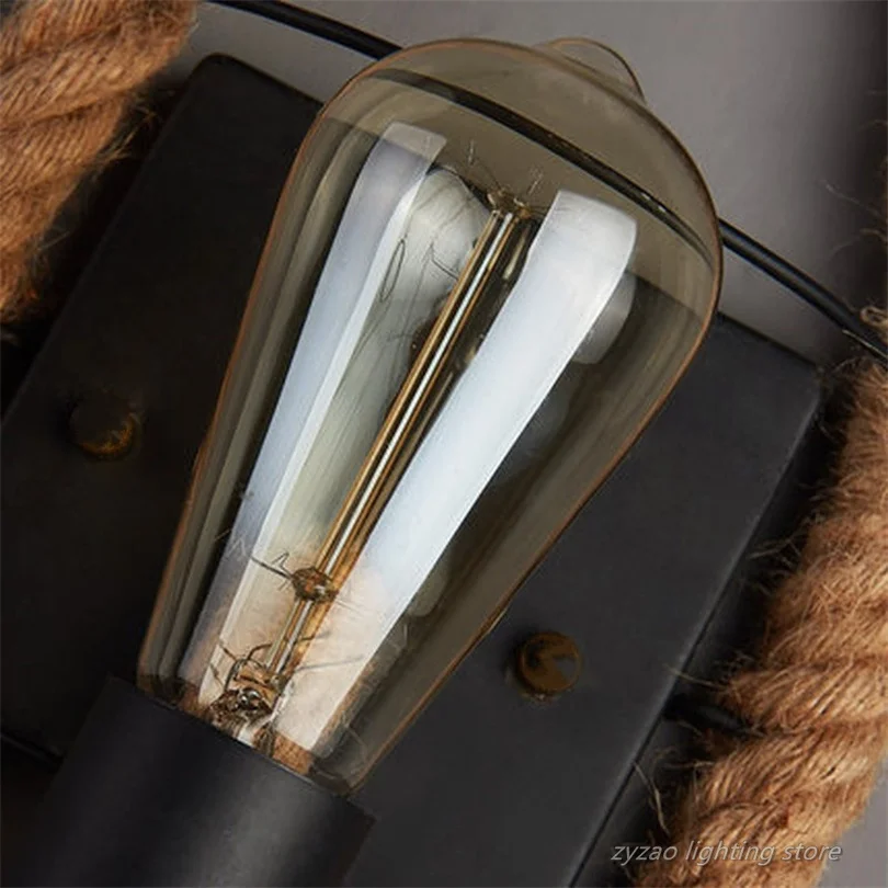 Loft Retro Style Hemp Rope Wall Lamp Industrial Vintage Restaurant Light Fixtures Home Decor Bar Cafe Dining Room Wall Light E27