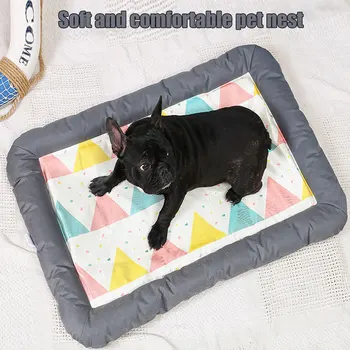 

HOT Summer Breathable Dog Bed Dog Cats Dual Purpose Iced Silk Pad Non Slip Resistant Bite Kennel NDS