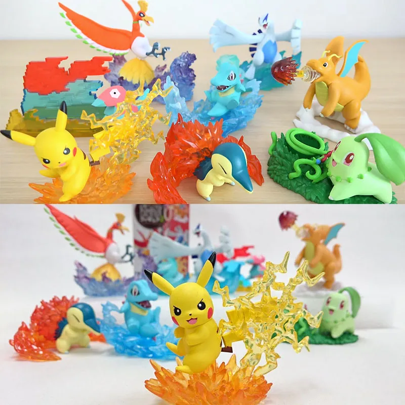 8 шт./компл. мультфильм лугия Хо о Chikorita Cyndaquil Totodile Pika Pokemones фигурку игрушки Аниме