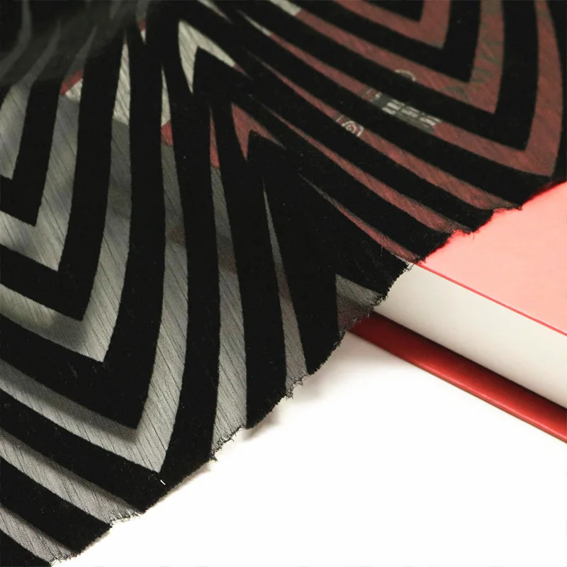 1.48m*1m Geometric Lines Chiffon Flocking Fabric Crepe Printing 75D Chiffon Crepe Velvet Fabric for DIY Clothing Decor