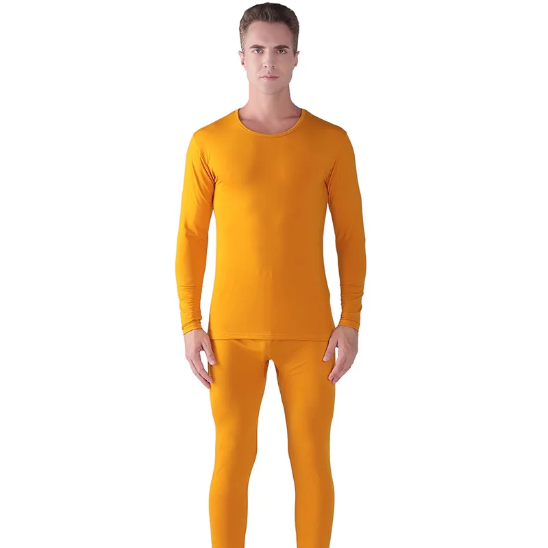 yellow long sleeve Комплекты термобелья для мужчин, зимнее термобелье, кальсоны, зимняя одежда для мужчин, плотная теплая одежда - Цвет: yellow long sleeve