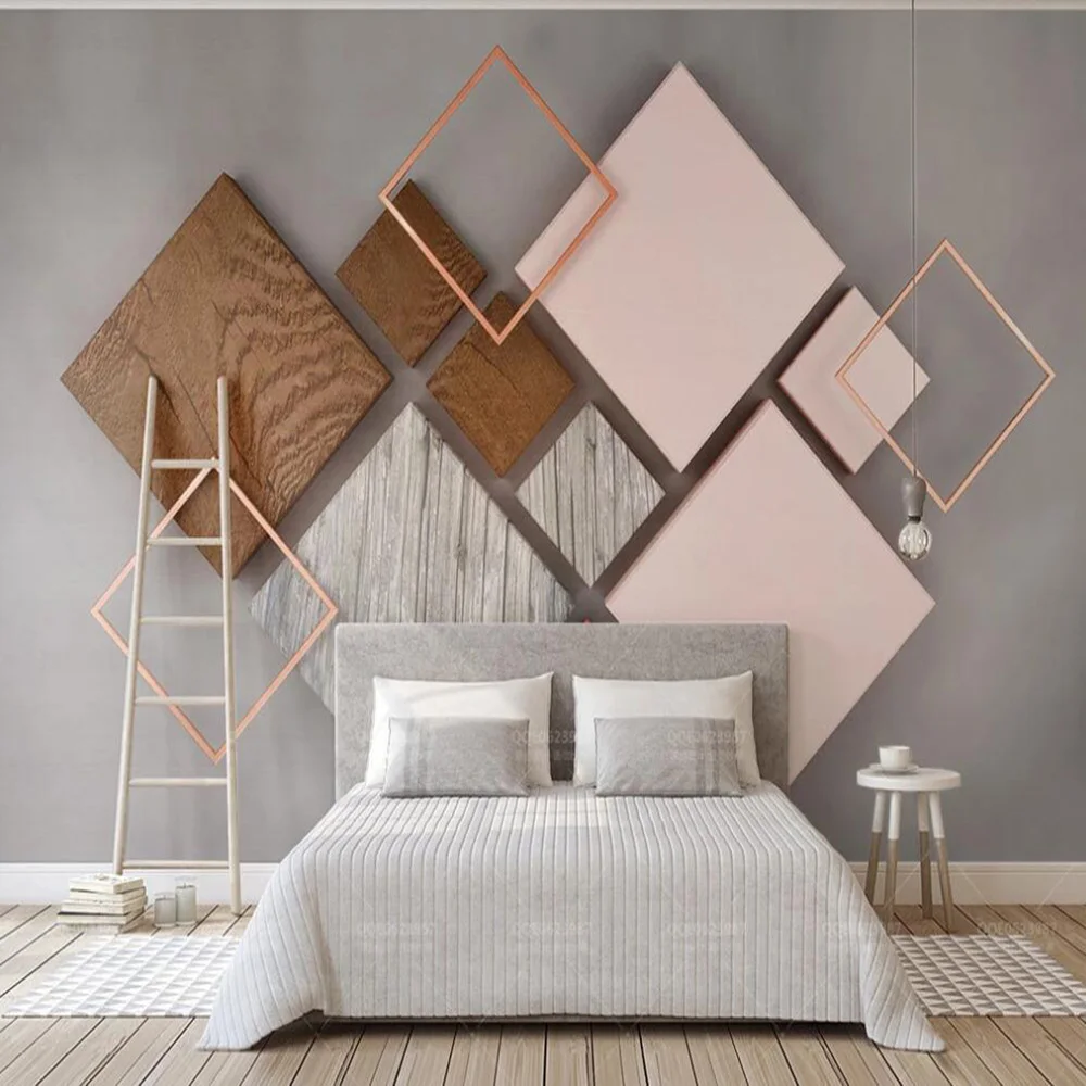 

Drop Shipping Custom 3D Wallpaper Mural 3d Geometric Quadrilateral Wood Grain Modern Nordic Background Wall Paper Mural