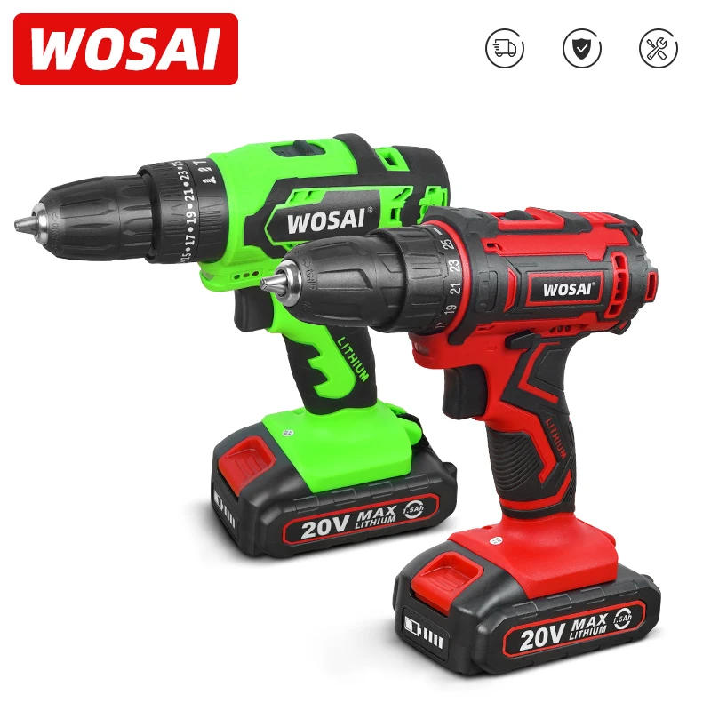 WOSAI New 20V Cordless Drill Driver Screwdriver Mini Wireless Power DC Lithium-Ion Battery 25+1 Settings Home DIY Keyless | Инструменты