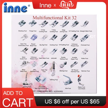 

INNE 32 Pcs Sewing Machine Presser Foot Blind Stitching Feet Kit Embroidery Set For Brother Singer Janome Hemming Household DIY