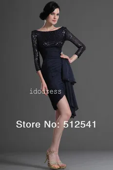 

vestido de noiva Black 3/4 Long-sleeves 2018 Mother of the Bride Dresses Top grade Sccop Sheath Knee-length Sequin Ruffle