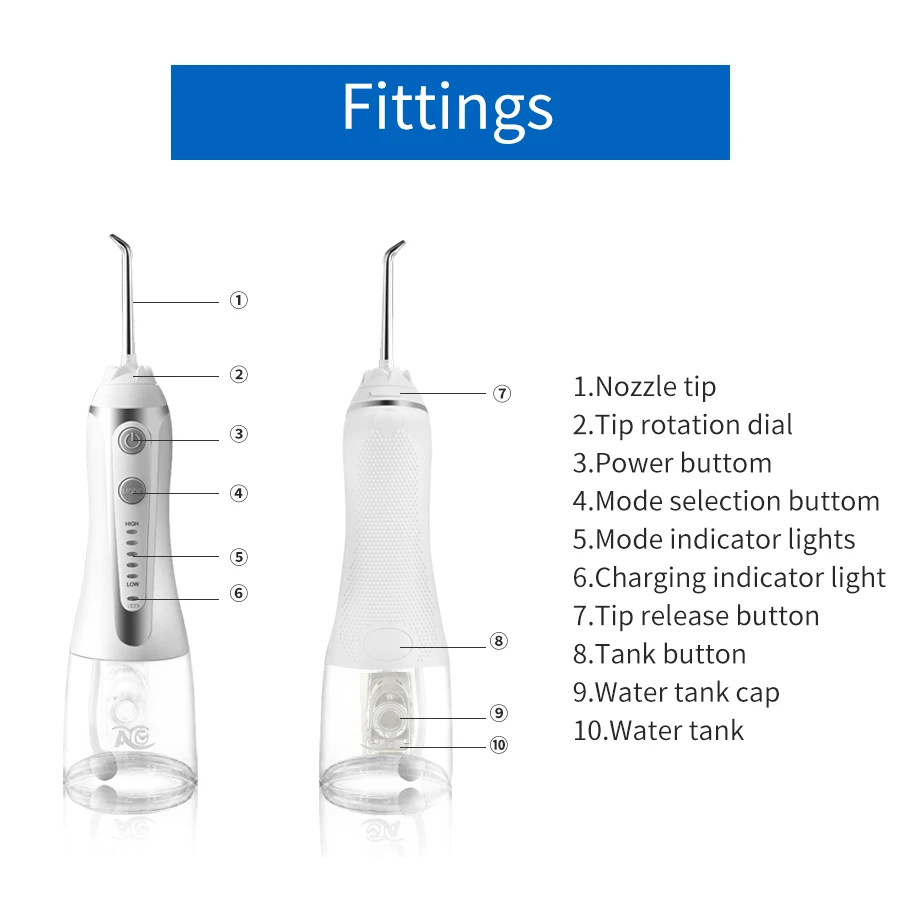 AG water flosser зубная струя воды 300 мл IPX7 водонепроницаемый очиститель зубов + 5