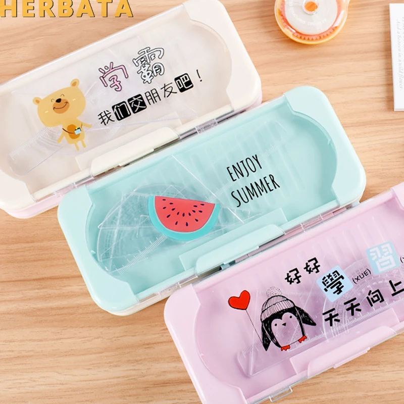 

Multifunctional Password Pencil Case Three-layer Plastic Pencil Box for Boys Girls Kawaii Stationery Estuche Escolar CL-19200