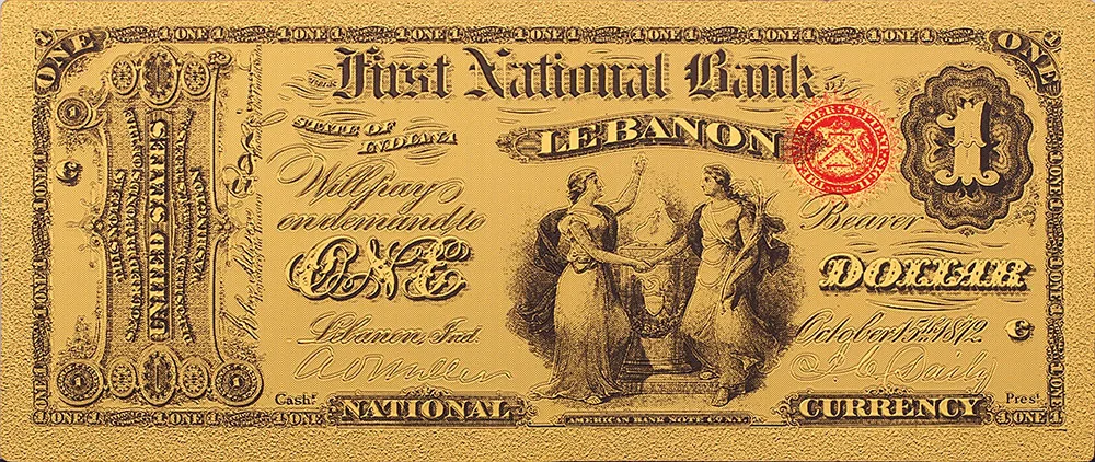 Памятная 1875 долларов США 1 долларовая банкнота с покрытыем цвета чистого 24 каратного золота Рождественская пластиковая фоторамка бумага подарочная 2 шт
