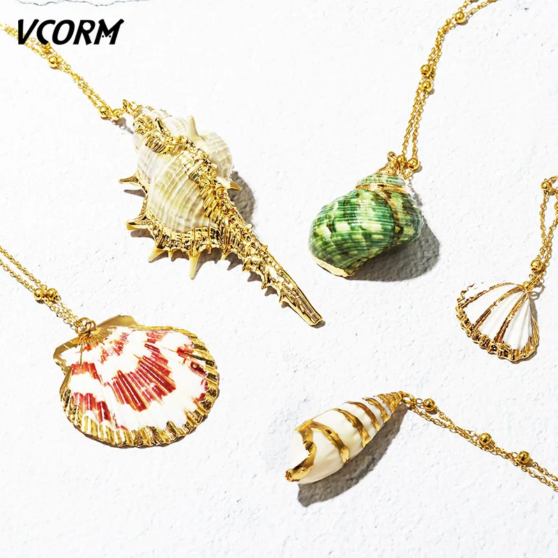 

VCORM New Summer Ocean Natural Long Conch Shell Pendant Necklaces for Women 2019 Fashion Bohemian Sea Beach Jewelry Unique Gifts