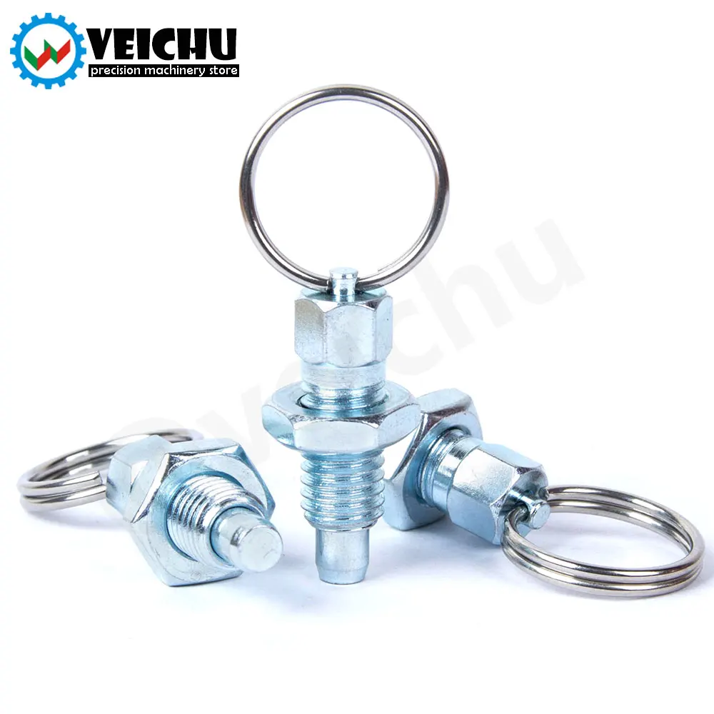 Locking Plungers stainless steel knurled plungers Short Pull Ring Hand Retractable Spring Plungers With Locking Nuts Non Lock-Out Type VCN217