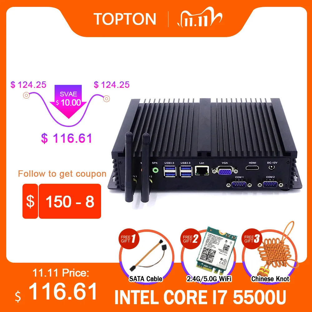 Безвентиляторный мини-ПК i7 5500U i5 4200U i3 5005U промышленный компьютер 24 часа работы 2 COM
