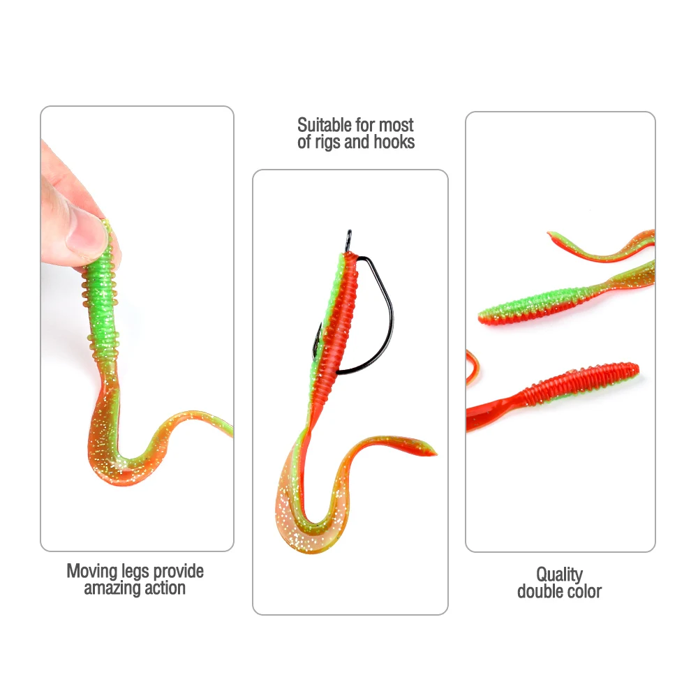 DONQL 10Pcs Silicone Soft Lures Worm Long Tail Fishing Bait Artificial Rubber Bass Saltwater Jig Swimbait Soft Lures With Hook1 (4)