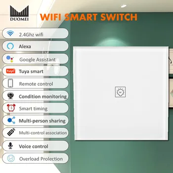 

EU UK x86 1 Gang Wifi Smart Light Switch Glass Touch Panel Voice Control Wireless Wall Switches Remote with Alexa Google Home