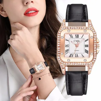 

Luxury Watch for Women Automatic Clock Rhinestone Watch Classic Rome Square Wrist Leather Watch Hours Gift for Girl