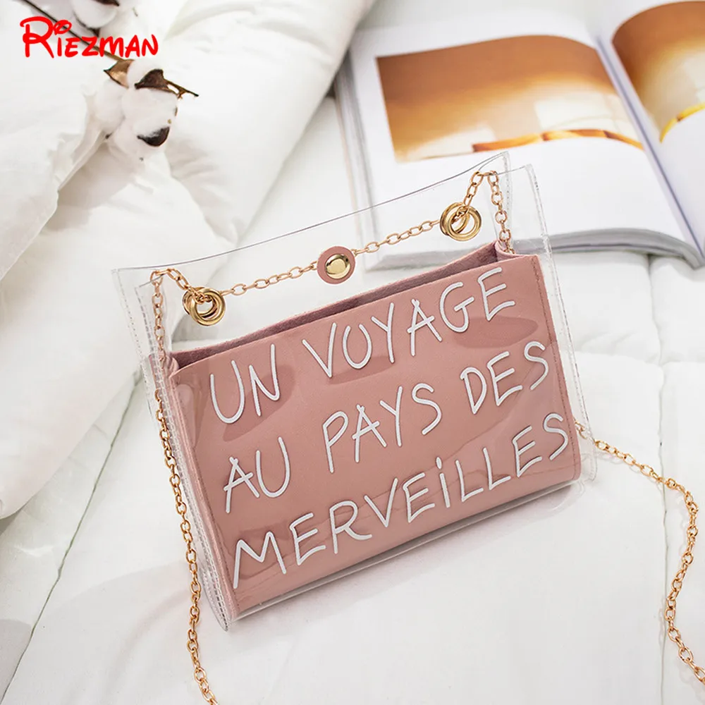 

Transparent Women's Crossbody Bag Clear Handbag Letter Jelly Shoulder Bag 2019 Korean Version Of Messenger Bag Ladies Chain Bag