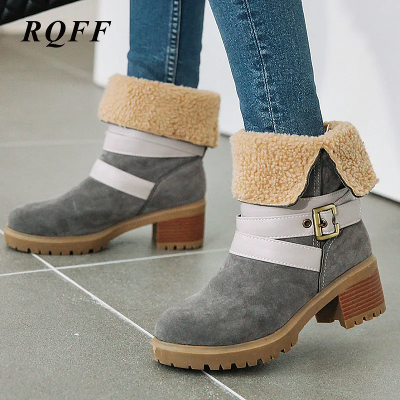 

Plus Big Size Shoes Woman New Autumn Winter Ankle Boots for Women Fashion High Heels Platform Boot Round Toe Green Black Buckle