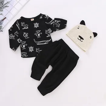 

Cartoon Christmas Cotton T-shirt Tops Newborn Baby Girl Clothes Winter Casual Pants Beanie Cap Suit Xmas Toddler Boys Clothing