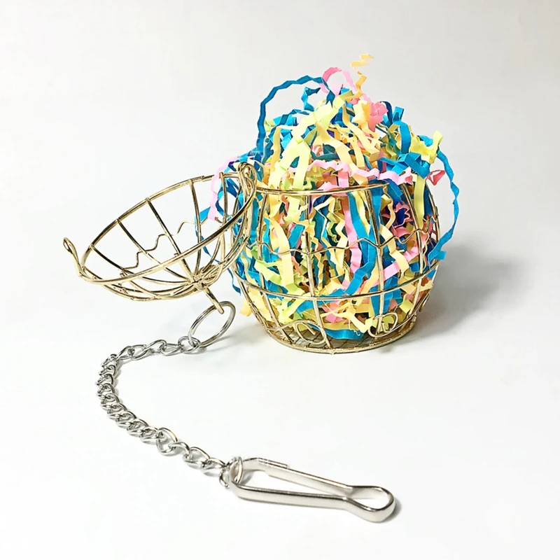 Parrot Shredder Bird Toys Stainless Steel Cage Bird Feeder Paper Foraging Vegetable Millet Basket Container For Cockatiel Conure 4
