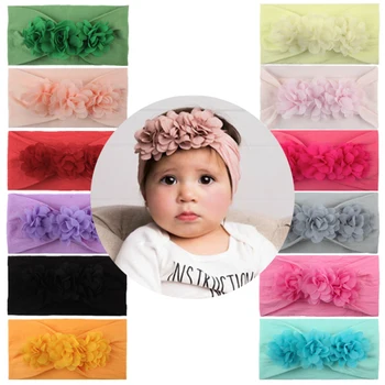 

1pc Nylon Soft Stretch Satin Rose Flower Baby Headband Newborn Knot Wide Nylon Headwraps Turban Girls Headwear Kids Photo Props