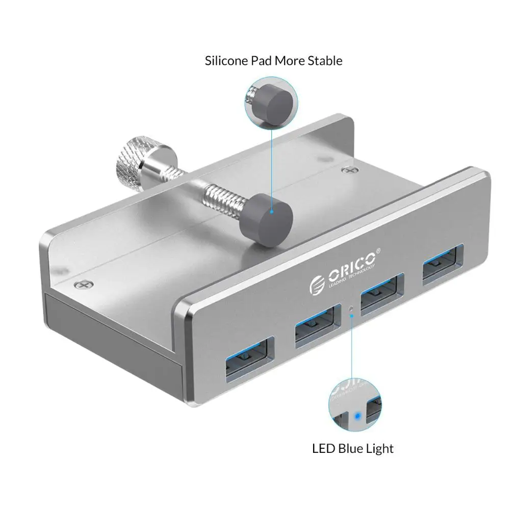 Зажим-тип USB3.0 концентратор Алюминиевый внешний мульти 4 порта USB сплиттер адаптер