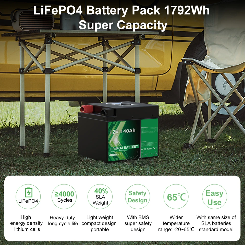 Batteria Litio LiFePO4 12V 140Ah | Con Bluetooth BMS | 4000-15000 Cicli | Per Camper E Barche - Foto 11