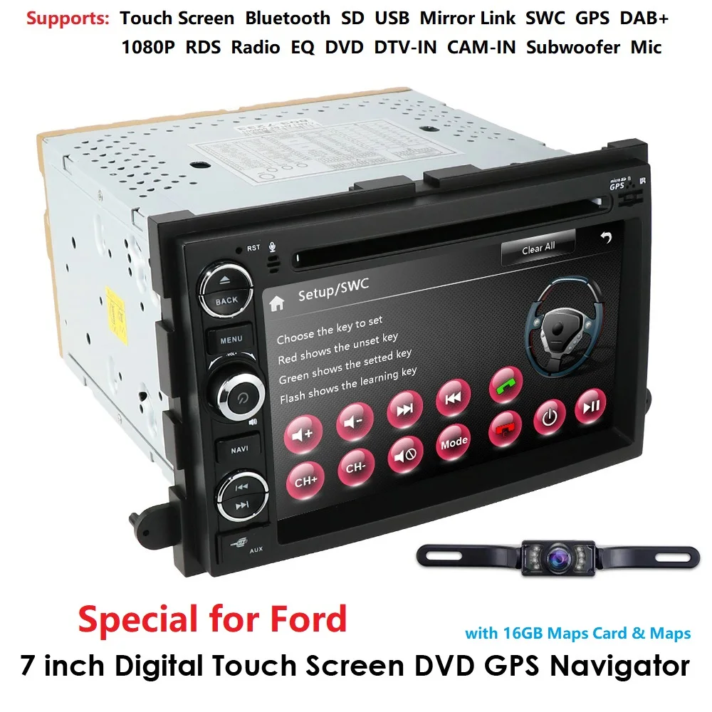 Clearance Fit Ford F150 F250/350/Edge/Fusion/Mustang In Dash DVD Player GPS Navigation Stereo Radio BT Steering Wheel Ctrl DAB RDS MAP CAM 4