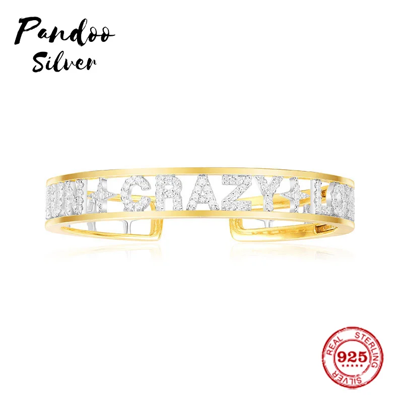 

Fashion Charm Sterling Silver Copy 1:1 Copy,Yellow Silver 'Fun Crazy Love' Open Cuff Women Monaco Jewelry Gift With Logo
