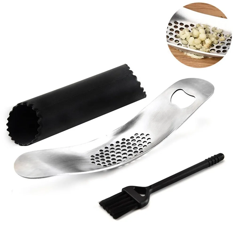 Stainless steel manual garlic press garlic grinder set pressure garlic with bottle opener function Cooking tools 20O31 (1)