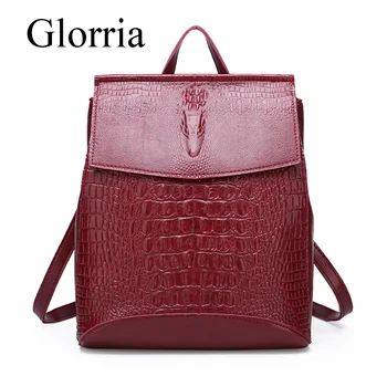 

Glorria Women Leather Backpacks High Quality Female Vintage Crocodile Backpack Travel Shoulder Bag School Bags For Girls 2020