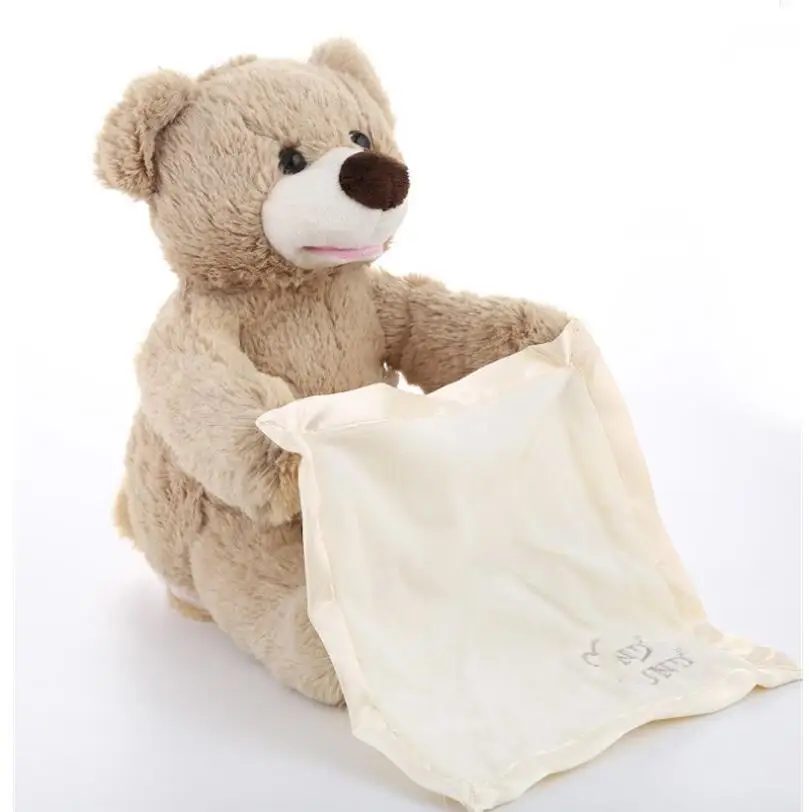 

2019 New 33cm American Peekaboo Bear Talking Will Move The Teddy Bear Electric Voice Over Face Shy Bear Plush Toy