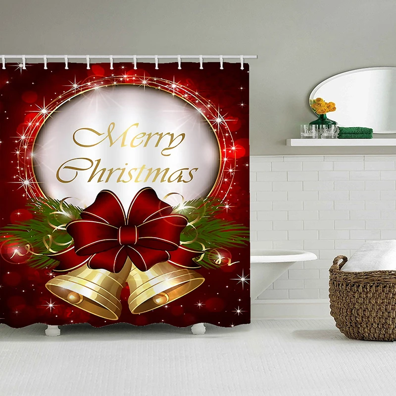 Happy New Year Merry Christmas Santa Claus Christmas Tree Shower Curtain Bathroom Curtain With Hooks Bath Curtains