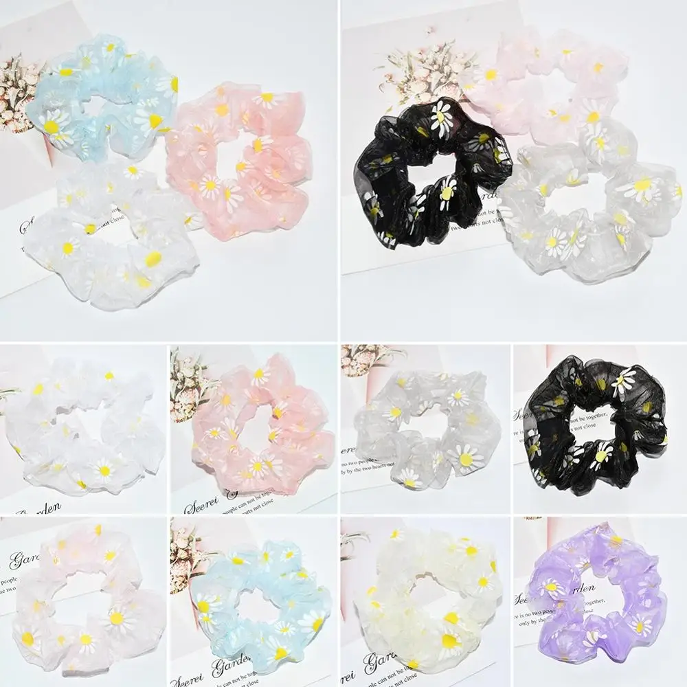 

New Elastic Hair Rope Hair Band Hair Ring Small Daisy Chiffon Floral Hair Rope Satin Headband Colorful Jelly Color Hair Band