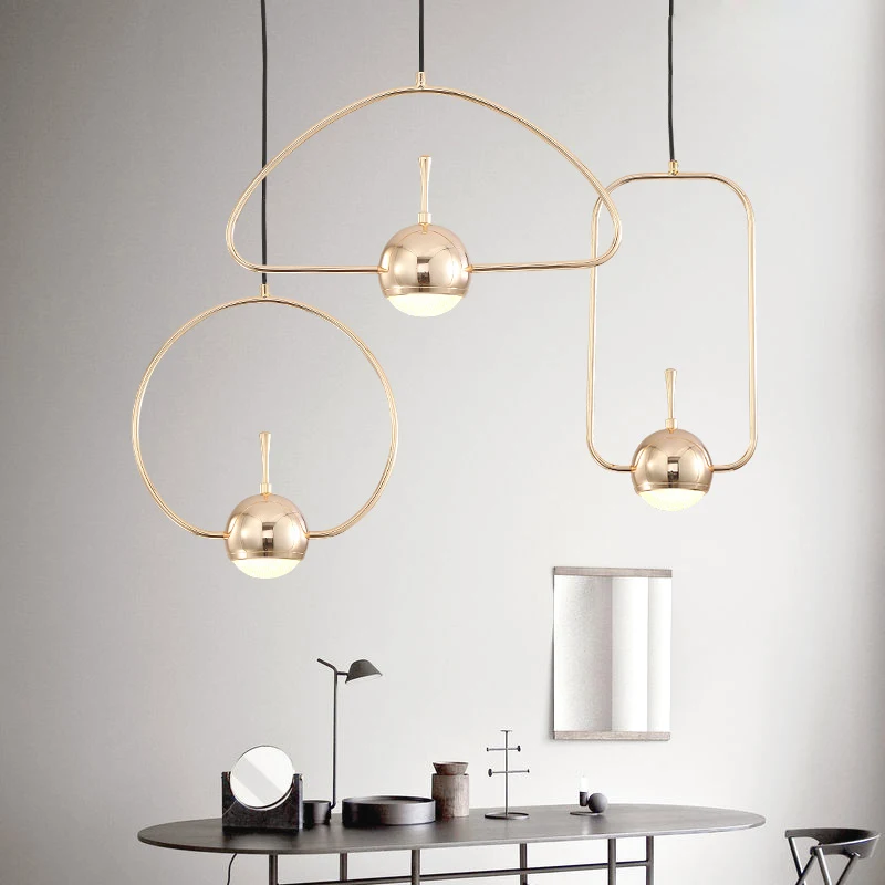 

Modern Nordic Living Room Creative Chandeliers Personality Art Wrought Iron Chandeliers Led Geometric Shape Line Lights