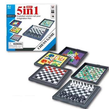 

5 in 1 Mini Chess Game Checkerboard Flying Chess Chinese Checkers Magnetic Board Game Set Educational Toy - Main Black