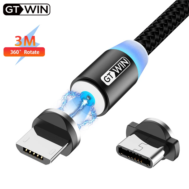 

GTWIN 3M Magnetic USB Cable Fast Charging Type-C USB Cable Magnet Adapter Charger Micro USB Cable Cord For Samsung S10 S9 Plus