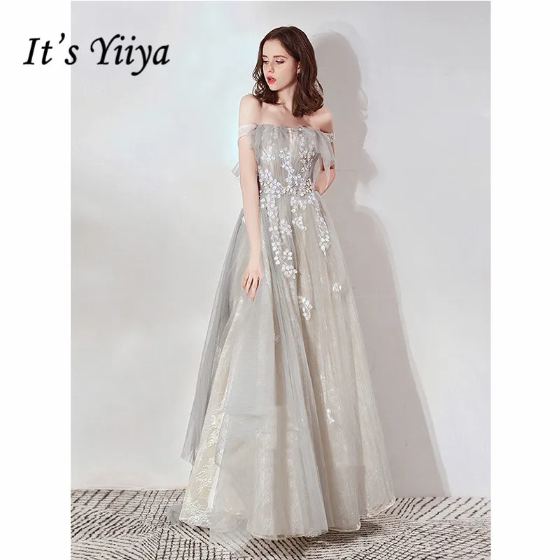 

It's Yiiya Evening Dress 2019 Boat Neck Elegant Flowers Sleeveless A-Line Formal Gowns Vintage Robe de Soiree Plus Size E1104