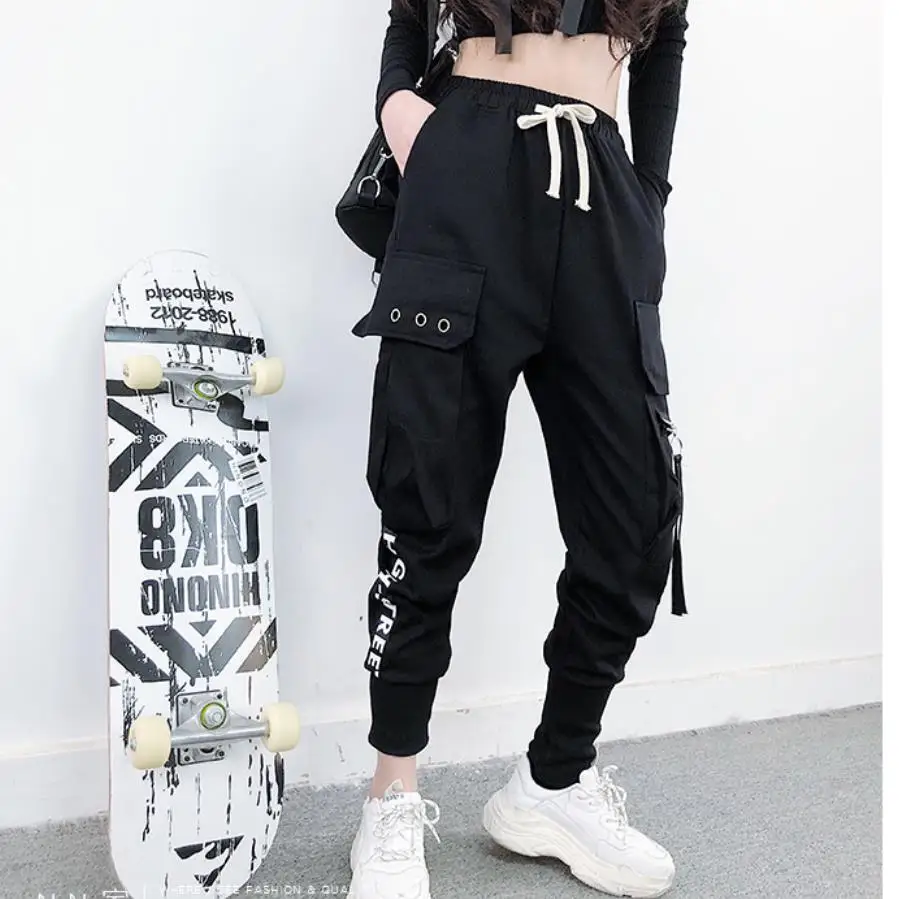 

Autumn Streetwear Cargo Pants Women Loose Big Pocket Pants High Waist Loose Female Trousers Drawstring Workout Pants Women