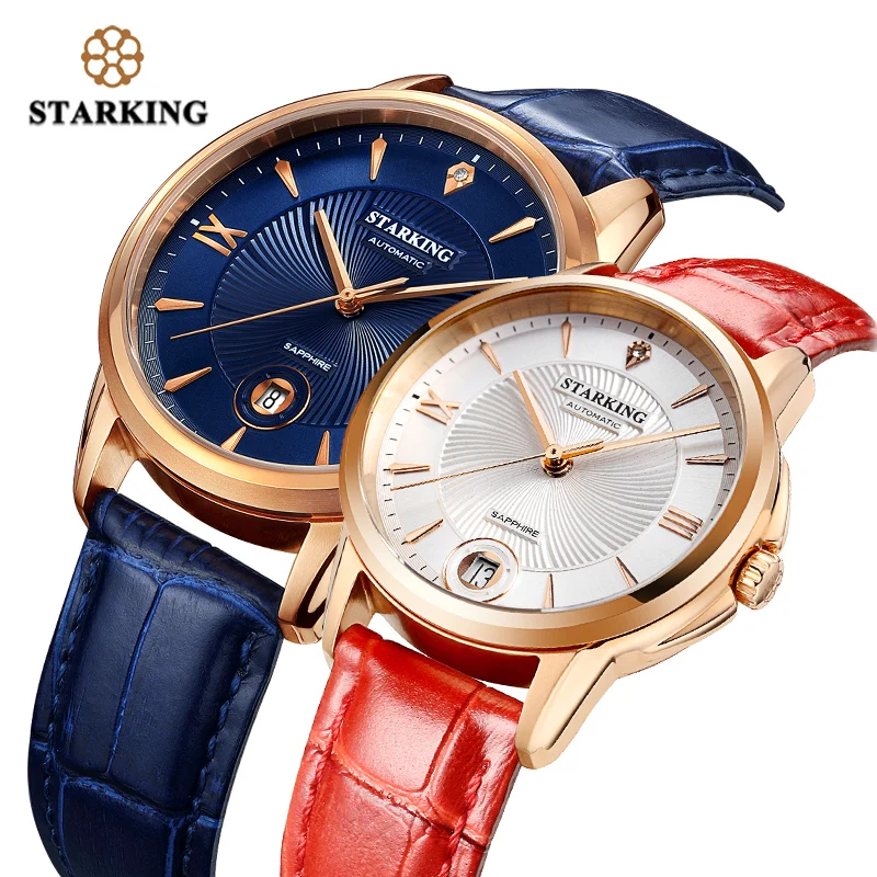 STARKING Couple Watches Ladies Mens Automatic Self wind Sapphire Glass Wristwatch for Lover Wedding Gift Relogio 5