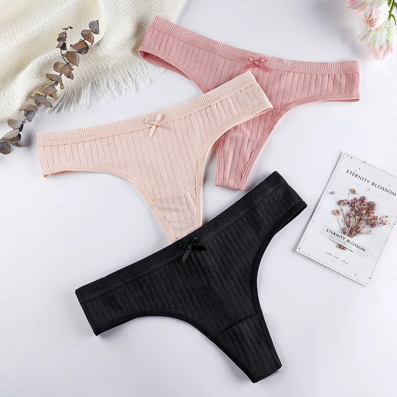 

3Pcs/Lot Women's Cotton G-String Thong Panties String Underwear Women Briefs Sexy Lingerie Pants Intimate Ladies Letter Low-Rise