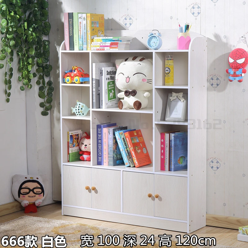Children's bookcase simple bookcase landing kindergarten shelves cartoon students with doors baby toys storage home - Цвет: Лиловый