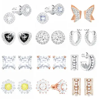 

High Quality SWA ED004 Earring Original 1: 1 Lady Fashion Pop Butterfly Inlaid Black Yellow Gem Ear Earring Jewelry.