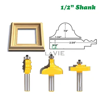 

3pc/set 12mm 1/2" Shank Milling Cutter Picture Frame Line Router Bit C3 Carbide Classical For Woodworking Tenon Cutters MC03092