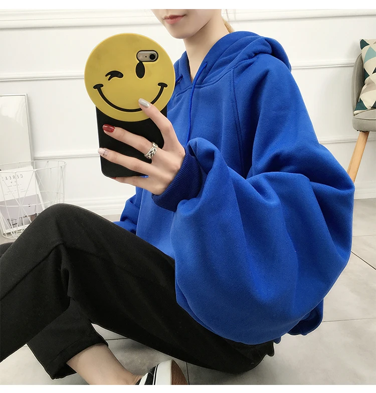 WHITNEY WANG осень зима мода уличная фонарь рукав оверсайз флисовая футболка с капюшоном женские толстовки пуловер