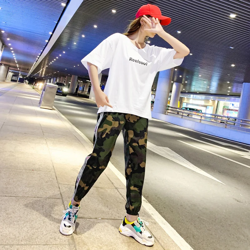 

Photo Shoot Casual Sports WOMEN'S Suit Hip Hop Camouflage Pants Sports-Style Street Snap Cool Girl INS Two-Piece Set