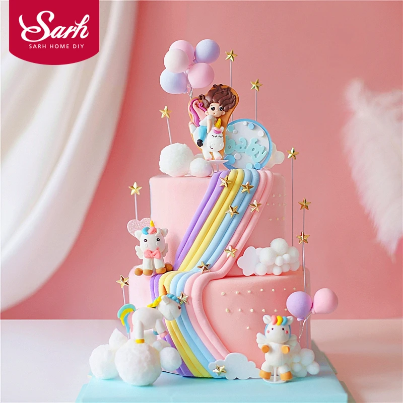 Rainbow Unicorn Girl Happy Birthday Cake Topper Balloon Kid Party Cake Decorating For Party Decoration Dessert Lovely Gifts Cake Decorating Supplies Aliexpress