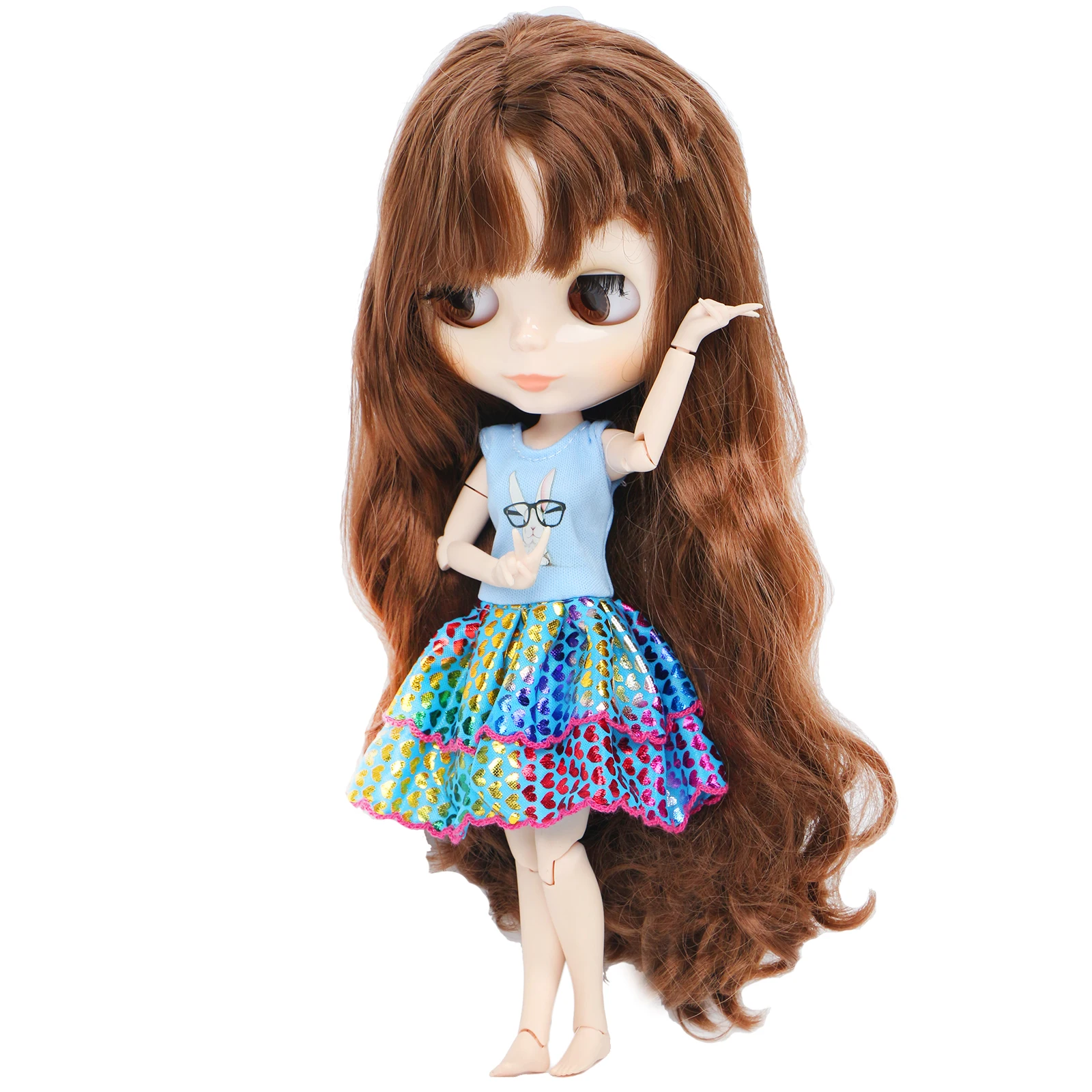 Модное платье ручной работы для куклы Blythe 11,5 ''синий милый мультяшный кролик узор Повседневная одежда платье Кукла Одежда Аксессуары игрушка