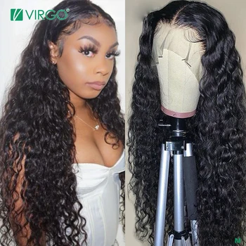 

Virgo 28Inch Brazilian Lace Front Wig Water Wave Wig 13X4 Lace Front Human Hair Wigs for Black Women 150 Density Remy Preplucked