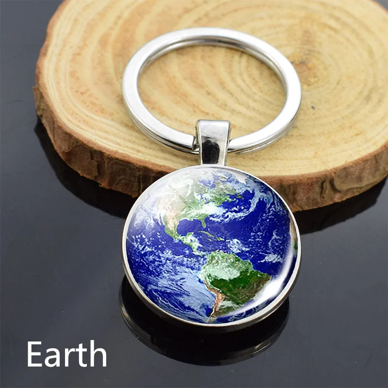 Двухсторонний брелок солнечный Системы, кольцо для ключей, держатель для полной Луны земля Марс Сатурн планета Стекло брелок с кабошоном астрологические Ювелирные изделия Подарки