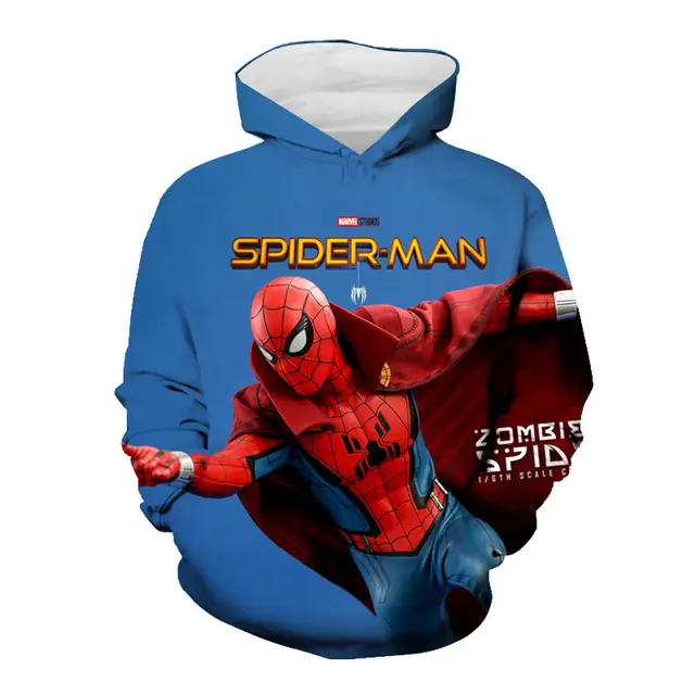 New Marvel Movies Spiderman Oversized Hoodies Kids Clothes Boys 3D Printed Casual Pullover Superhero Cartoon Black Sweatshirt Spiderman-50600